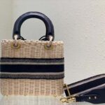 Dior Unisex CD Mini Lady Dior Bag Natural Wicker Blue Dior Oblique Jacquard - Imagen 4