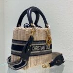 Dior Unisex CD Mini Lady Dior Bag Natural Wicker Blue Dior Oblique Jacquard - Imagen 3