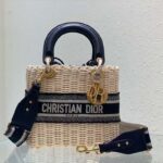 Dior Unisex CD Mini Lady Dior Bag Natural Wicker Blue Dior Oblique Jacquard - Imagen 2