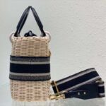 Dior Unisex CD Mini Lady Dior Bag Natural Wicker Blue Dior Oblique Jacquard - Imagen 5