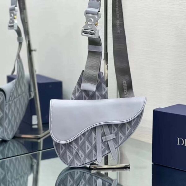 Dior Unisex CD Saddle Bag Gray CD Diamond Canvas Smooth Calfskin (11)