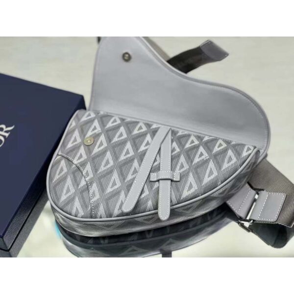Dior Unisex CD Saddle Bag Gray CD Diamond Canvas Smooth Calfskin (7)