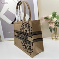 Dior Women CD Medium Book Tote Beige Jute Canvas Embroidered Union Motif (6)