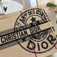 Dior Women CD Medium Book Tote Beige Jute Canvas Embroidered Union Motif (6)