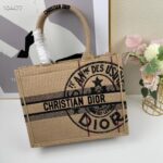 Dior Unisex CD Medium Book Tote Beige Jute Canvas Embroidered Union Motif – Bild 4