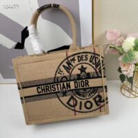 Dior Women CD Medium Book Tote Beige Jute Canvas Embroidered Union Motif (6)