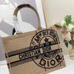 Dior Unisex CD Medium Book Tote Beige Jute Canvas Embroidered Union Motif – Bild 7