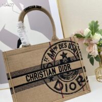 Dior Women CD Medium Book Tote Beige Jute Canvas Embroidered Union Motif (6)