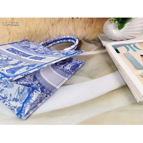Dior Women CD Medium Book Tote Fluorescent Blue Toile De Jouy Reverse Embroidery (12)