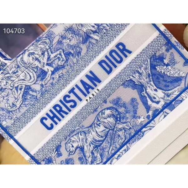 Dior Women CD Medium Book Tote Fluorescent Blue Toile De Jouy Reverse Embroidery (2)