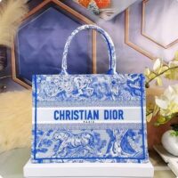 Dior Women CD Medium Book Tote Fluorescent Blue Toile De Jouy Reverse Embroidery (8)