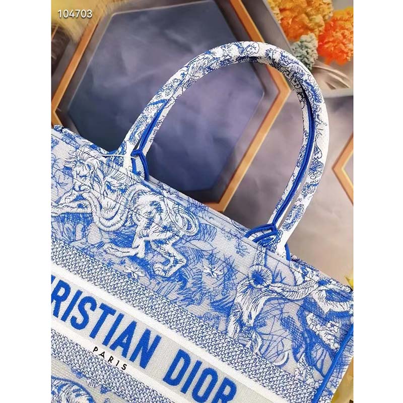 Large Dior Book Tote Blue and Ecru Toile de Jouy Reverse