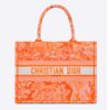 Dior Women CD Medium Book Tote Fluorescent Orange Toile De Jouy Reverse Embroidery