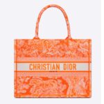 Dior Dam CD Medium Bokväska Fluorescerande Orange Toile De Jouy Omvänd Broderi