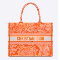 Dior Women CD Medium Book Tote Fluorescent Orange Toile De Jouy Reverse Embroidery (8)