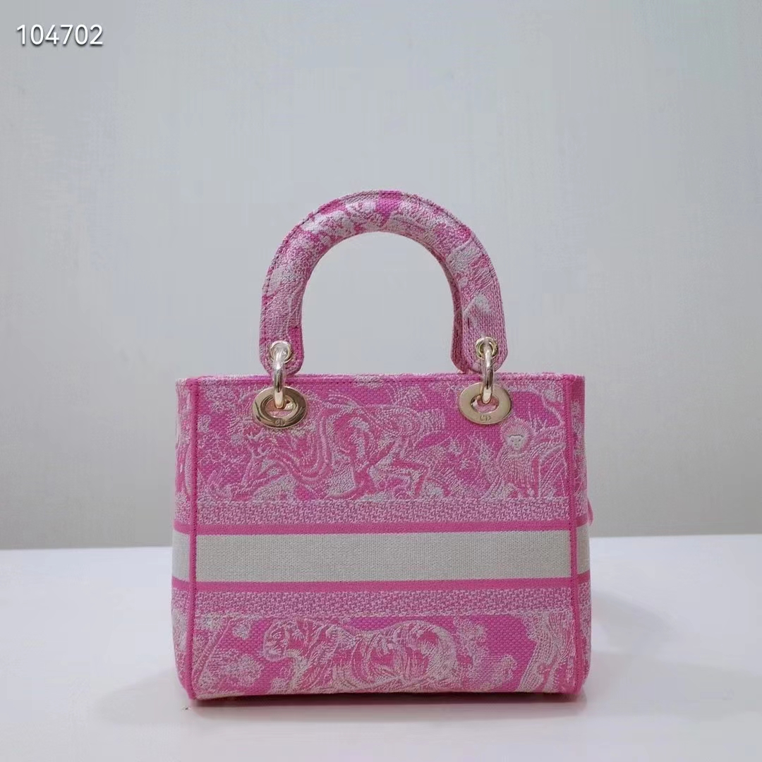 Dior Women CD Medium Lady D-Lite Bag Fluorescent Pink Toile De