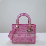 Dior Women CD Medium Lady D-Lite Bag Fluorescent Pink Toile De Jouy Reverse Embroidery - Bild 2