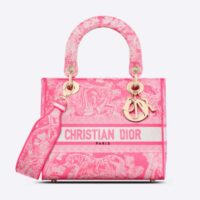 Dior Women CD Medium Lady D-Lite Bag Fluorescent Orange Toile De Jouy Reverse Embroidery