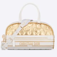 Dior Women CD Medium Vibe Zip Bowling Bag White Padded Étoile Calfskin