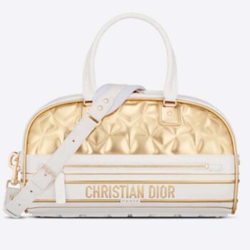 Dior Women CD Medium Vibe Zip Bowling Bag White Padded Étoile Calfskin