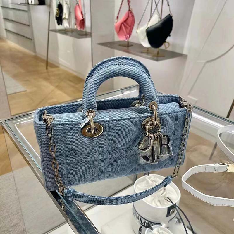 Dior Women Lady D-Joy Bag Blue Cannage Denim - LULUX Dior Women Lady D-Joy Bag Blue Cannage Denim - LULUX