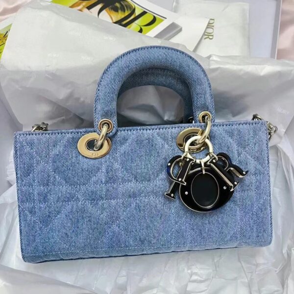 Dior Women Lady D-Joy Bag Blue Cannage Denim (17)