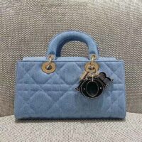 Dior Women Lady D-Joy Bag Blue Cannage Denim (9)