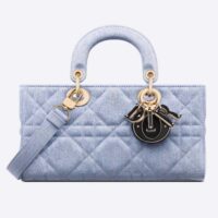 Dior Women Lady D-Joy Bag Blue Cannage Denim (9)