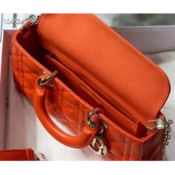 Dior Women Lady D-Joy Bag Bright Orange Cannage Lambskin (10)