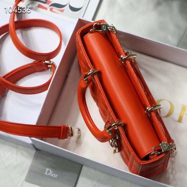Dior Women Lady D-Joy Bag Bright Orange Cannage Lambskin (3)