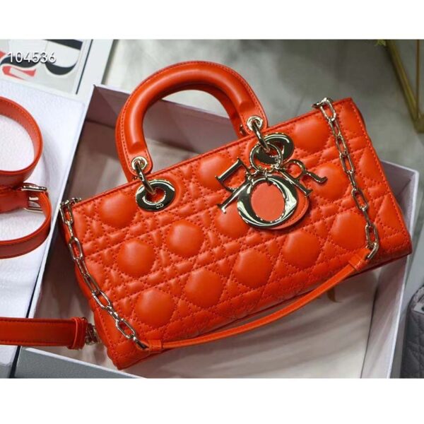 Dior Women Lady D-Joy Bag Bright Orange Cannage Lambskin (7)