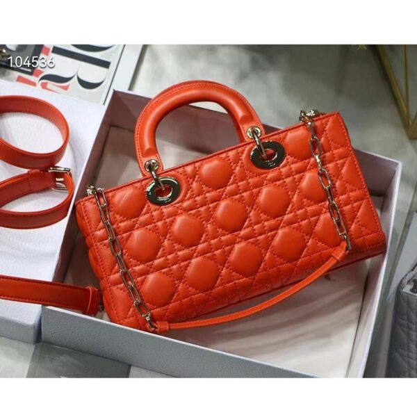 Dior Women Lady D-Joy Bag Bright Orange Cannage Lambskin (8)