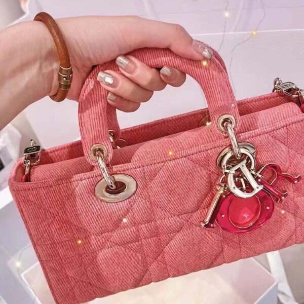 Dior Women Lady D-Joy Bag Bright Pink Cannage Denim (10)