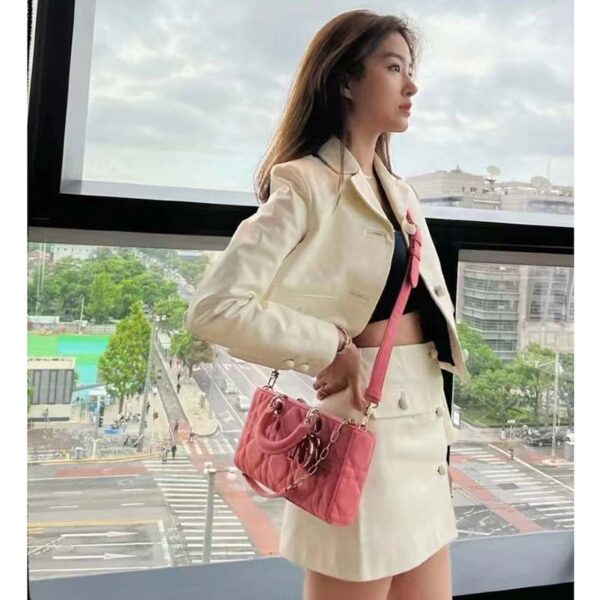 Dior Women Lady D-Joy Bag Bright Pink Cannage Denim (11)
