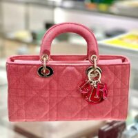 Dior Women Lady D-Joy Bag Bright Pink Cannage Denim (7)