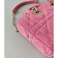 Dior Women Lady D-Joy Bag Bright Pink Cannage Denim (7)