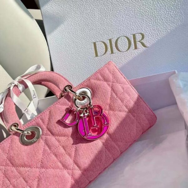 Dior Women Lady D-Joy Bag Bright Pink Cannage Denim (15)