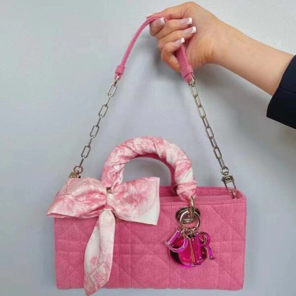 Dior Women Lady D-Joy Bag Bright Pink Cannage Denim (18)