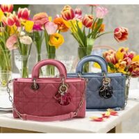 Dior Women Lady D-Joy Bag Bright Pink Cannage Denim (7)