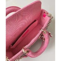 Dior Women Lady D-Joy Bag Bright Pink Cannage Denim (7)