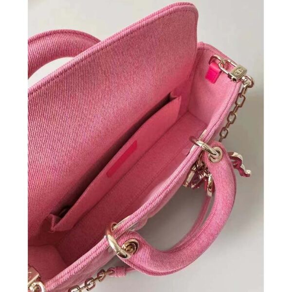Dior Women Lady D-Joy Bag Bright Pink Cannage Denim (20)