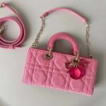 Dior Women Lady D-Joy Bag Bright Pink Cannage Denim - Image 3