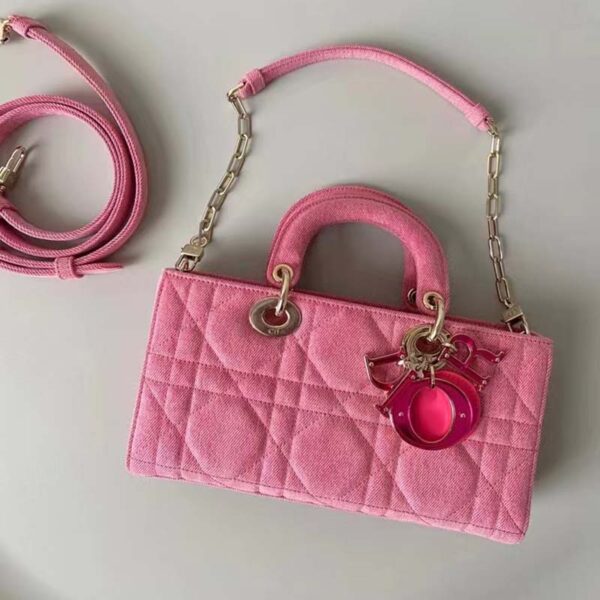Dior Women Lady D-Joy Bag Bright Pink Cannage Denim (21)