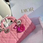 Dior Women Lady D-Joy Bag Bright Pink Cannage Denim - Image 10