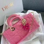 Dior Women Lady D-Joy Bag Bright Pink Cannage Denim - Image 4