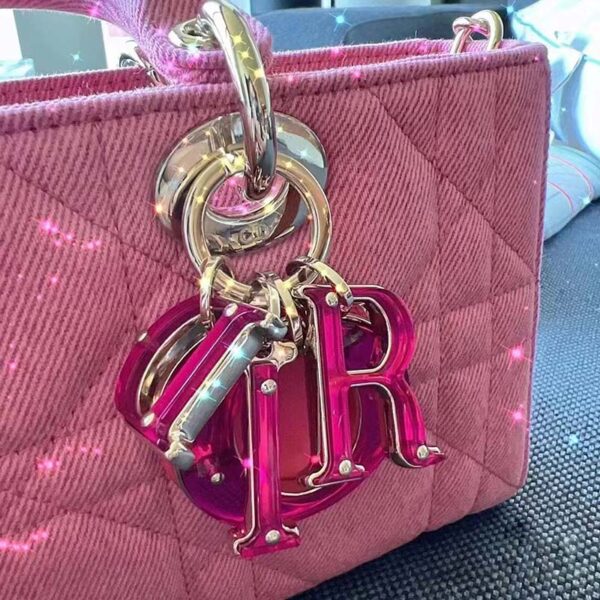 Dior Women Lady D-Joy Bag Bright Pink Cannage Denim (5)