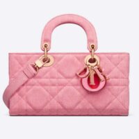 Dior Women Lady D-Joy Bag Bright Pink Cannage Denim (7)