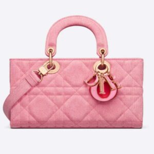Dior Women Lady D-Joy Bag Bright Pink Cannage Denim