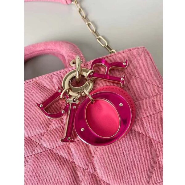 Dior Women Lady D-Joy Bag Bright Pink Cannage Denim (8)