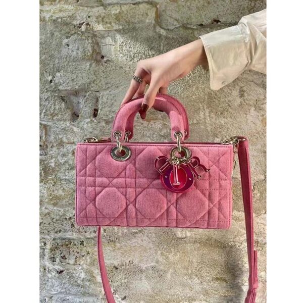 Dior Women Lady D-Joy Bag Bright Pink Cannage Denim (9)